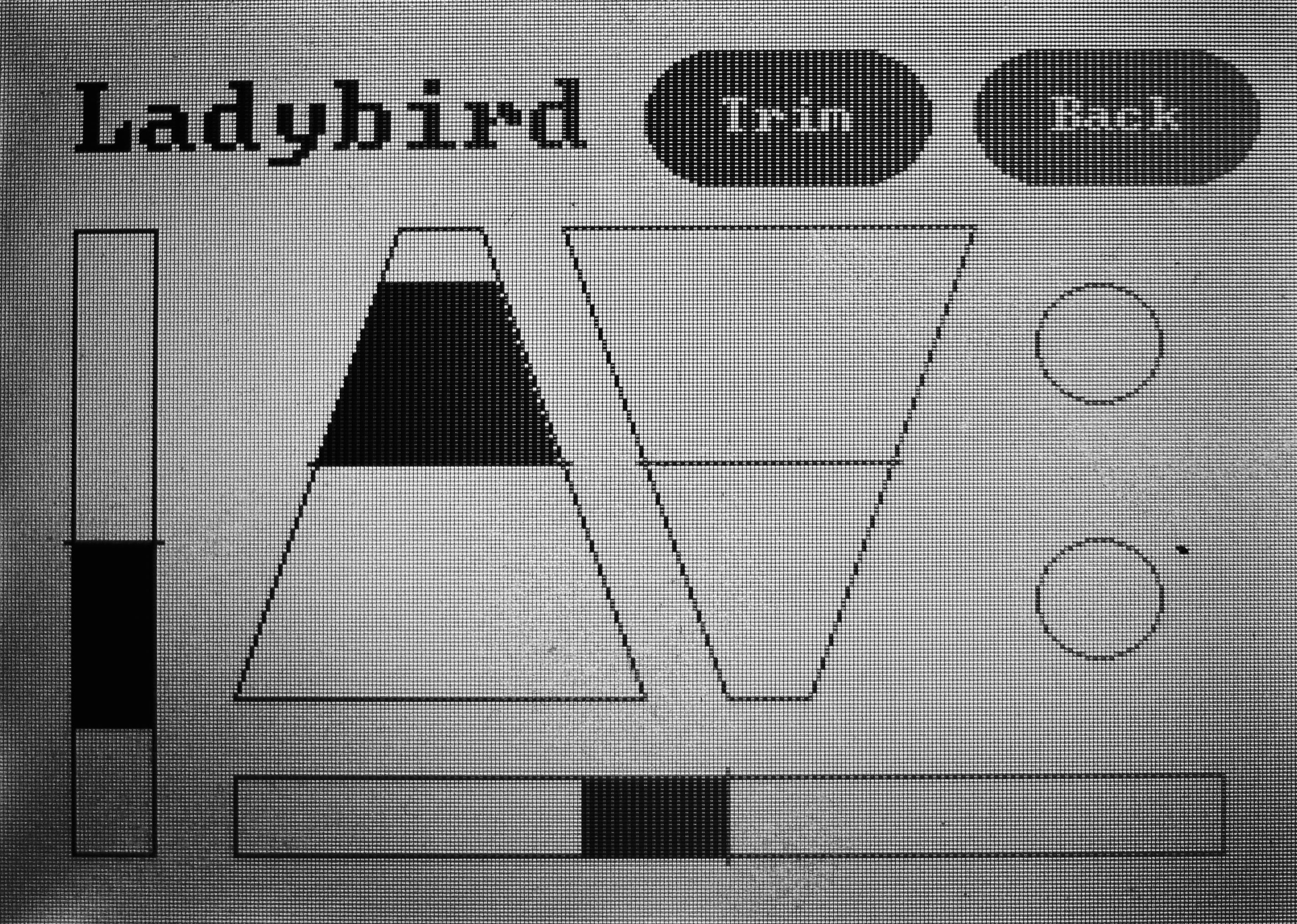 Picture of the touch display of the 4D-joystick showing the status monitor with live sensor data visualized by bar charts.